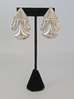 Taxco .925 Sterling Silver Sculptural Pierced Earrings Marked TD-82